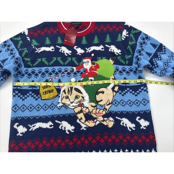 Blizzard Bay Ugly Christmas Sweater Mens XL Santa Riding Cat Catnip Funny NEW - Picture 10 of 12
